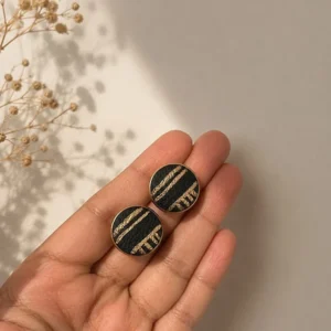 Black Patterned Round Stud Earrings