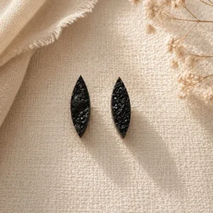 Black Textured Oval Stud Earrings