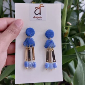 Blue Beaded Triple-Drop Earrings