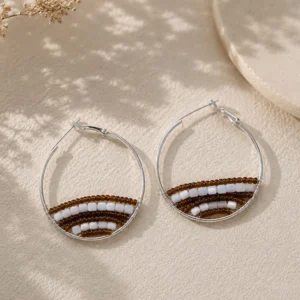 Brown Beaded Hoop Earrings