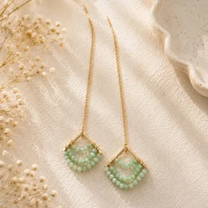Green Beaded Fringe Earrings