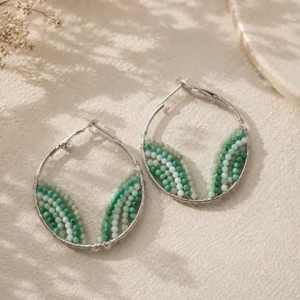 Green Beaded Hoop Earrings