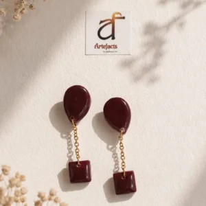 Maroon Geometric Drop Earrings