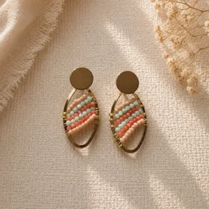 Pastel Beaded Oval Earrings