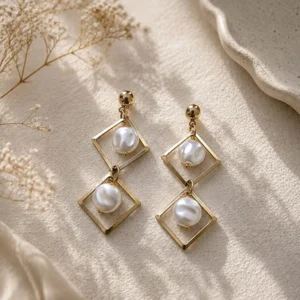 Pearl Square Drop Earrings