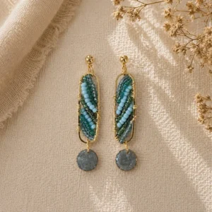 Turquoise Beaded Oval Drop Earrings